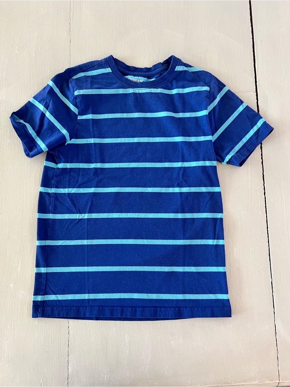 Amsterdam Boys Striped T-Shirt Size 14/16 Blue Short Sleeve Cotton Tee